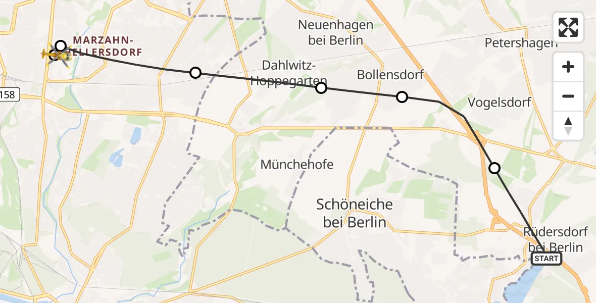 Flugroute Rettungshubschrauber Rüdersdorf bei Berlin - Berlin Emergency Hospital, 30 April 2026, 16:00