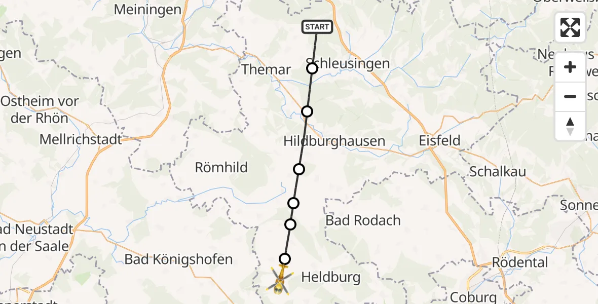 Flugroute Rettungshubschrauber Schleusingen - Heldburg, 30 April 2026, 16:02