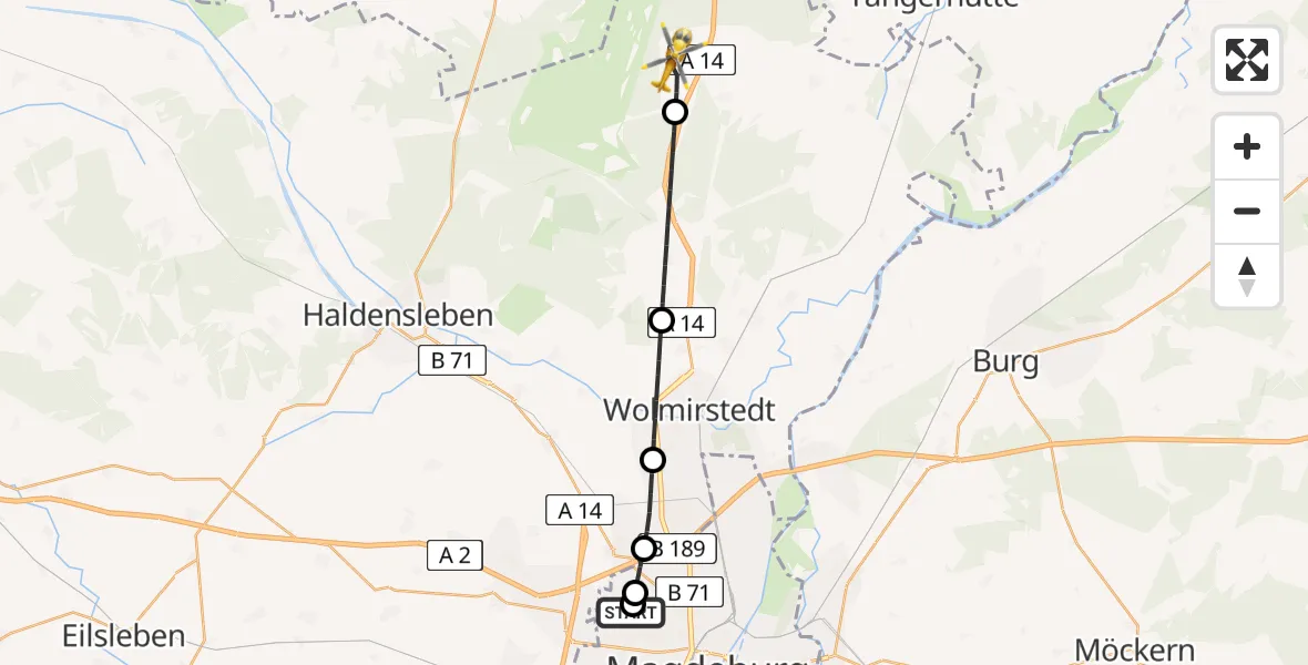 Flugroute Rettungshubschrauber Magdeburg Hospital - Burgstall, 30 April 2026, 16:04