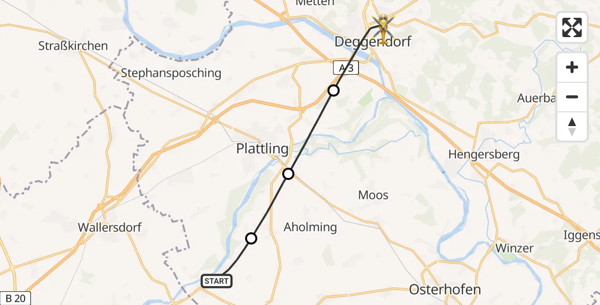 Flugroute Rettungshubschrauber Oberpöring - Deggendorf, 30 April 2026, 16:05