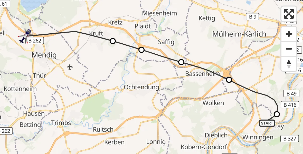 Flugroute Polizeihubschrauber Koblenz-Winningen Flugplatz - Mendig, 30 April 2026, 16:12