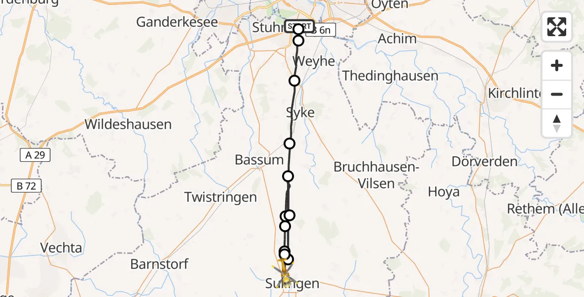Flugroute Rettungshubschrauber Bremen - Sulingen, 30 April 2026, 16:14