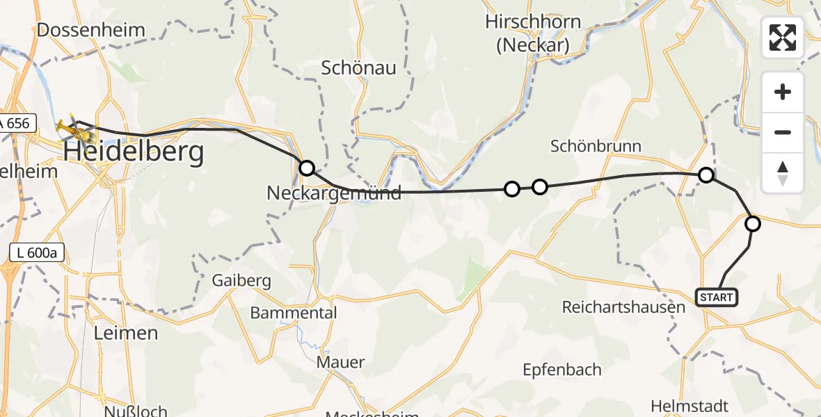 Flugroute Rettungshubschrauber Aglasterhausen - Heidelberg, 30 April 2026, 16:19