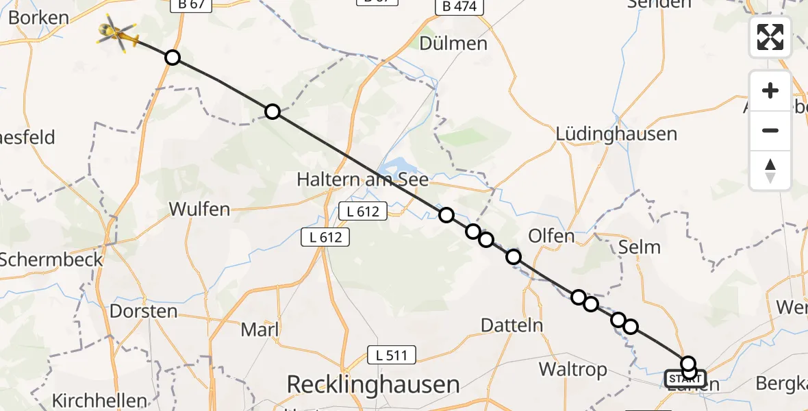 Flugroute Rettungshubschrauber Sankt Marien Hospital - Heiden, 30 April 2026, 16:20