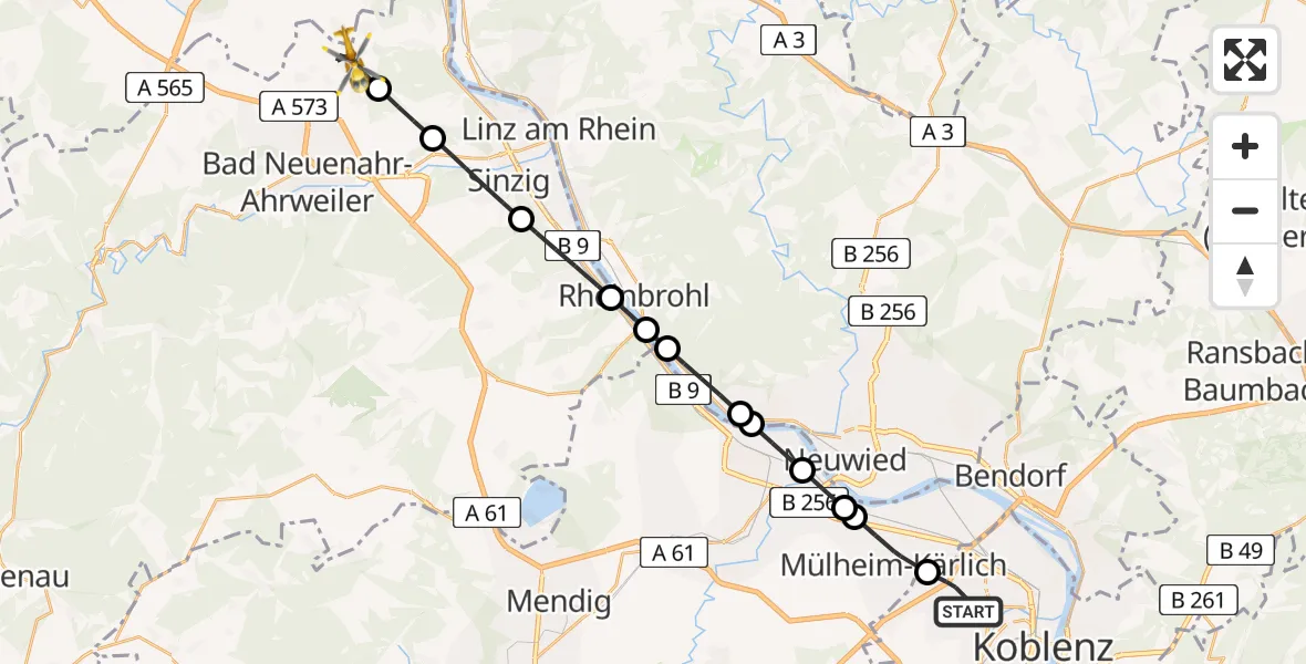 Flugroute Rettungshubschrauber Koblenz - Grafschaft, 30 April 2026, 16:25