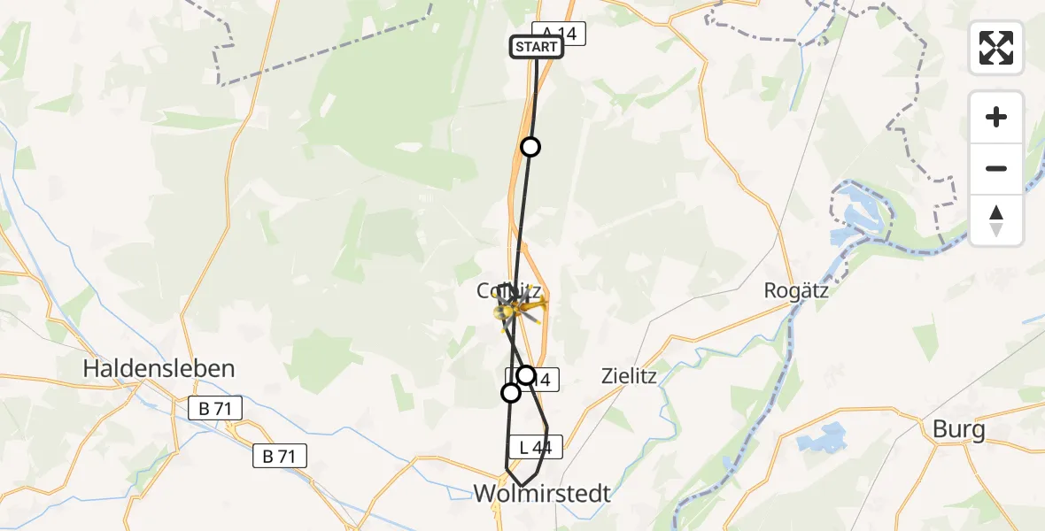 Flugroute Rettungshubschrauber Burgstall - Colbitz, 30 April 2026, 16:28