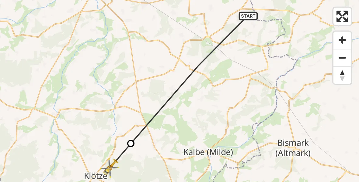 Flugroute Rettungshubschrauber Arendsee (Altmark) - Klötze, 30 April 2026, 16:30