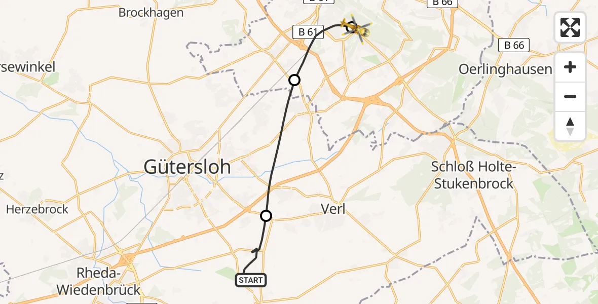 Flugroute Rettungshubschrauber Rietberg - Luftrettungszentrum Bielefeld, 30 April 2026, 16:34