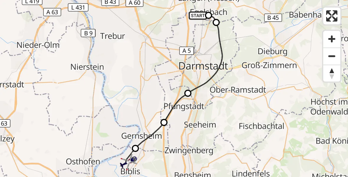 Flugroute Polizeihubschrauber Flughafen Frankfurt-Egelsbach - Groß-Rohrheim, 30 April 2026, 16:38