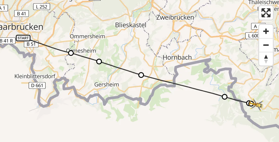 Flugroute Rettungshubschrauber Saarbrücken - Eppenbrunn, 30 April 2026, 16:41