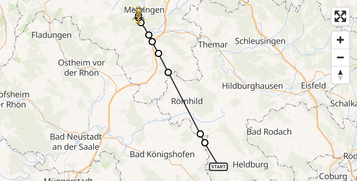 Flugroute Rettungshubschrauber Heldburg - Helios Clinic Meiningen, 30 April 2026, 16:41