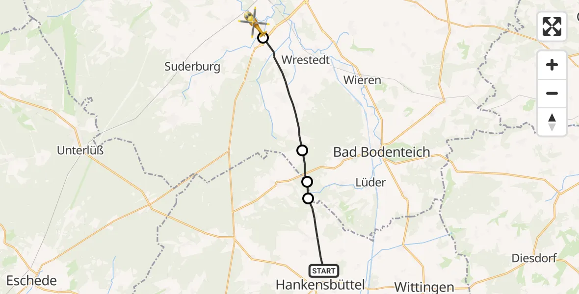 Flugroute Rettungshubschrauber Obernholz - Uelzen, 30 April 2026, 16:48