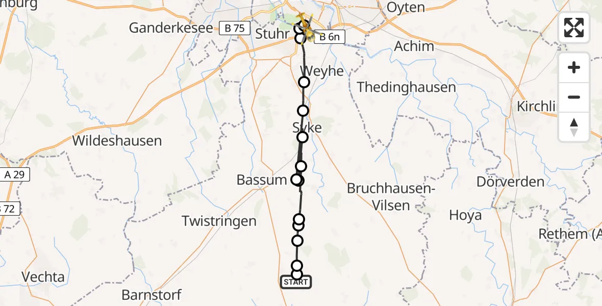 Flugroute Rettungshubschrauber Sulingen - ADAC Air Rescue Station Bremen Hubschrauberlandeplatz (Christoph 6), 30 April 2026, 17:02