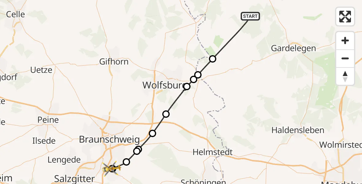 Flugroute Rettungshubschrauber Klötze - Wolfenbüttel Municipal Hospital Heliport (Christoph 30), 30 April 2026, 17:07