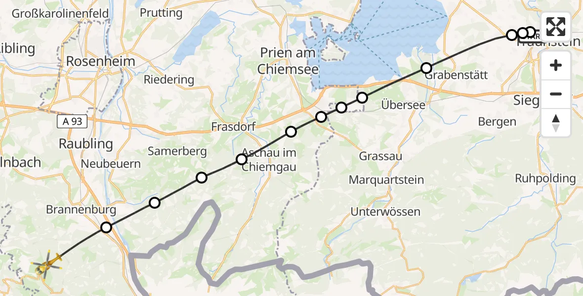Flugroute Rettungshubschrauber Traunstein Hospital - Flintsbach a.Inn, 30 April 2026, 17:10