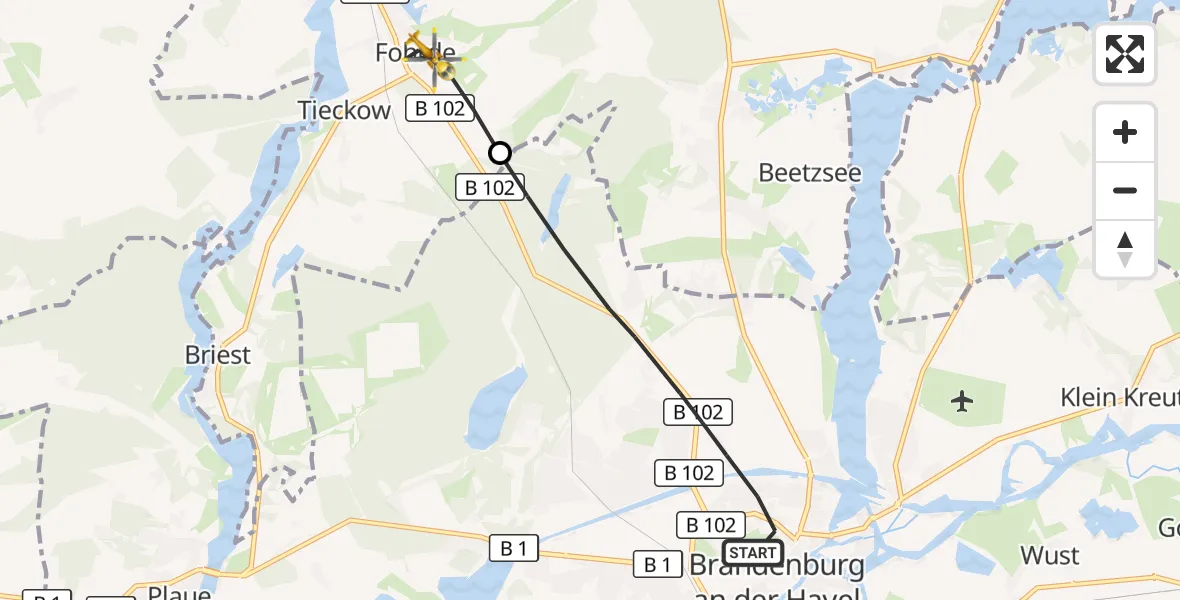 Flugroute Rettungshubschrauber Brandenburg an der Havel - Havelsee, 30 April 2026, 17:13