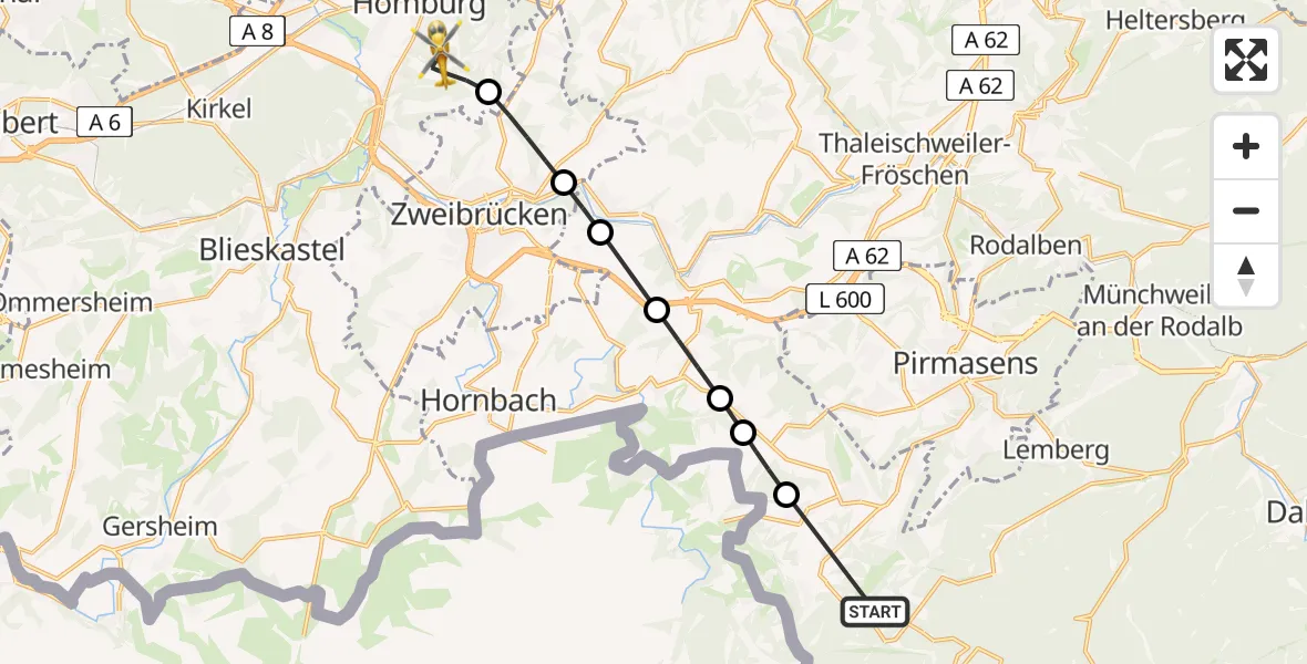 Flugroute Rettungshubschrauber Eppenbrunn - Homburg, 30 April 2026, 17:14