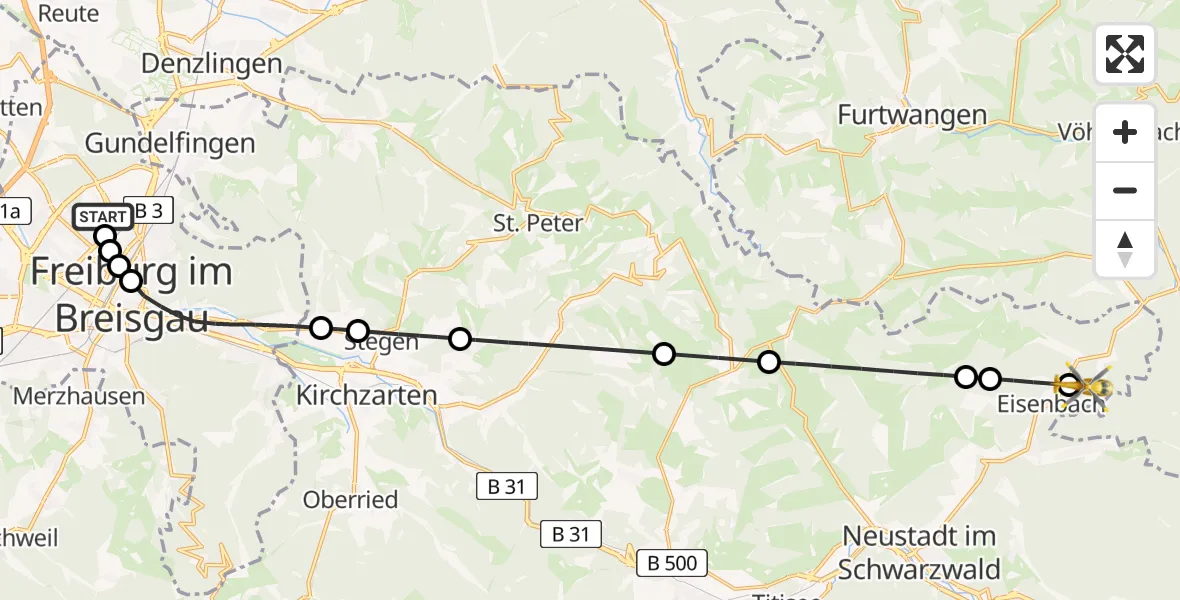 Flugroute Rettungshubschrauber Freiburg im Breisgau Flugplatz - Eisenbach (Hochschwarzwald), 30 April 2026, 17:24