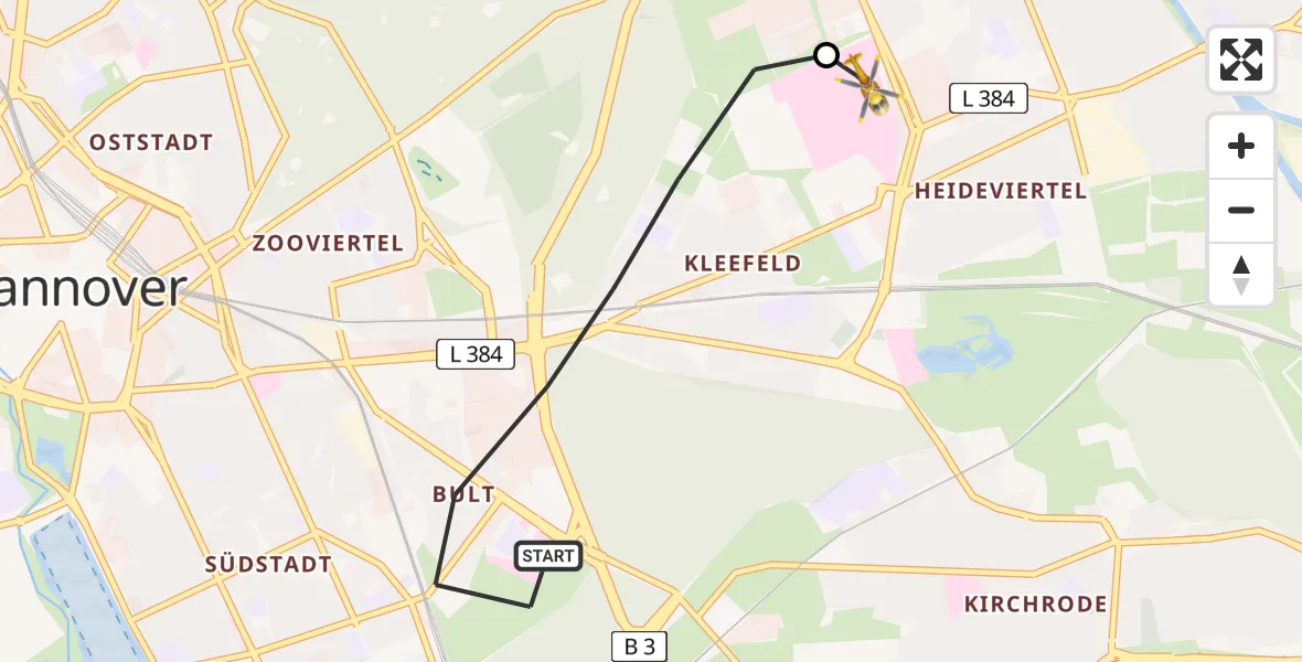 Flugroute Rettungshubschrauber Hannover - Hannover Luftrettung Hubschrauberlandeplatz (Christoph 4), 30 April 2026, 17:26