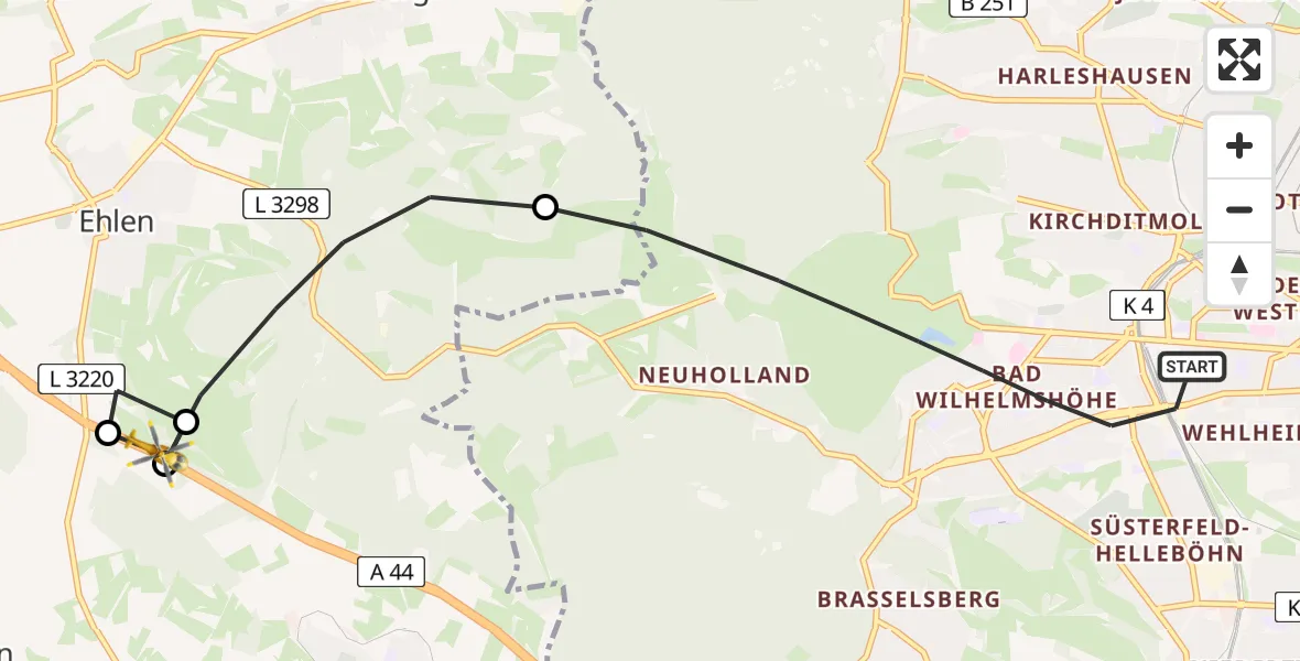 Flugroute Rettungshubschrauber Kassel - Schauenburg, 30 April 2026, 17:28