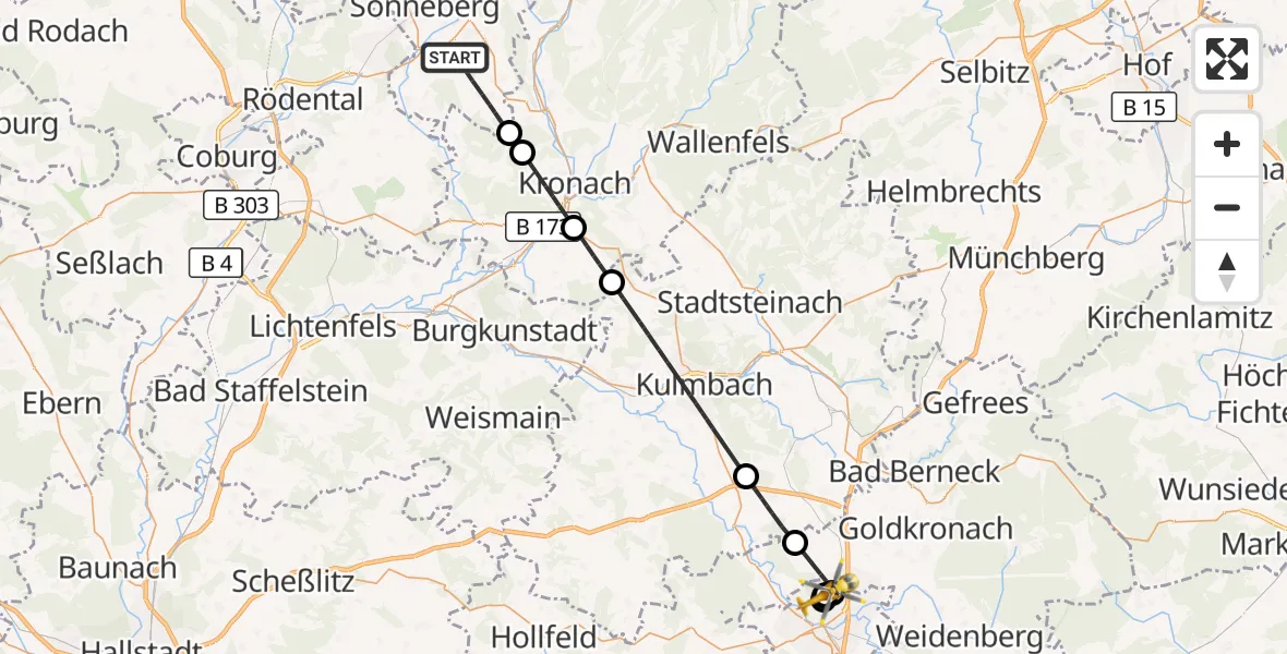 Flugroute Ambulanzhubschrauber Föritztal - Hohe Warte Hospital, 30 April 2026, 17:29