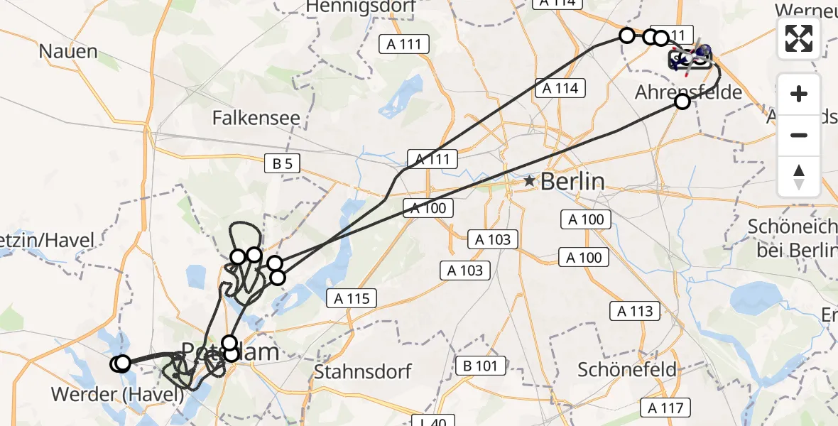 Flugroute Polizeihubschrauber Ahrensfelde Hubschrauberlandeplatz - Ahrensfelde Hubschrauberlandeplatz, 30 April 2026, 17:33