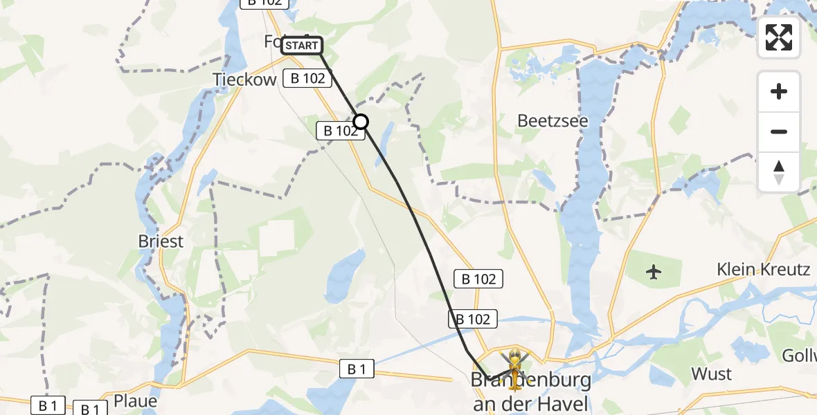 Flugroute Rettungshubschrauber Havelsee - Brandenburg an der Havel, 30 April 2026, 17:42