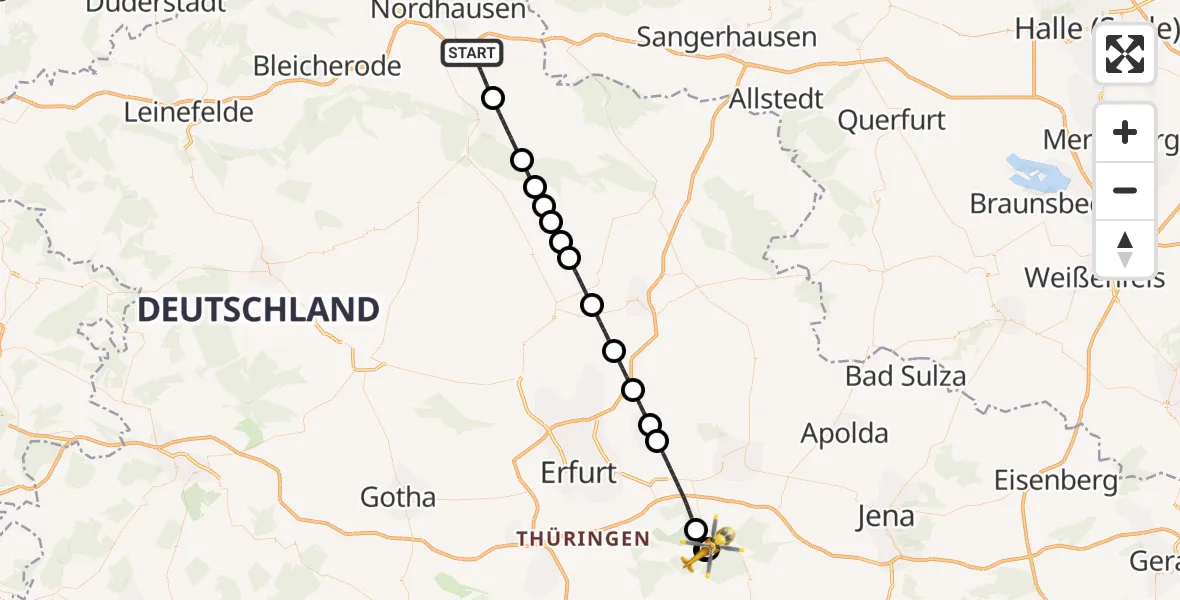 Flugroute Rettungshubschrauber Heringen/Helme - Bad Berka Central Hospital, 30 April 2026, 17:44