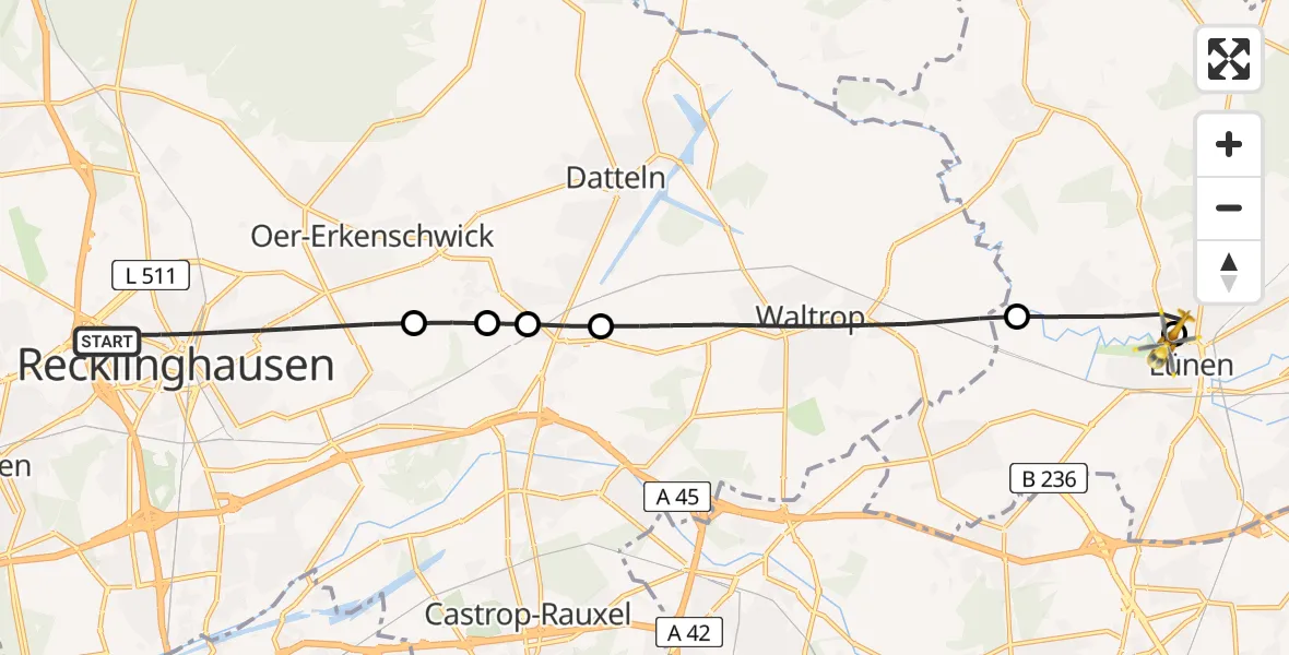 Flugroute Rettungshubschrauber Recklinghausen - Sankt Marien Hospital, 30 April 2026, 17:46