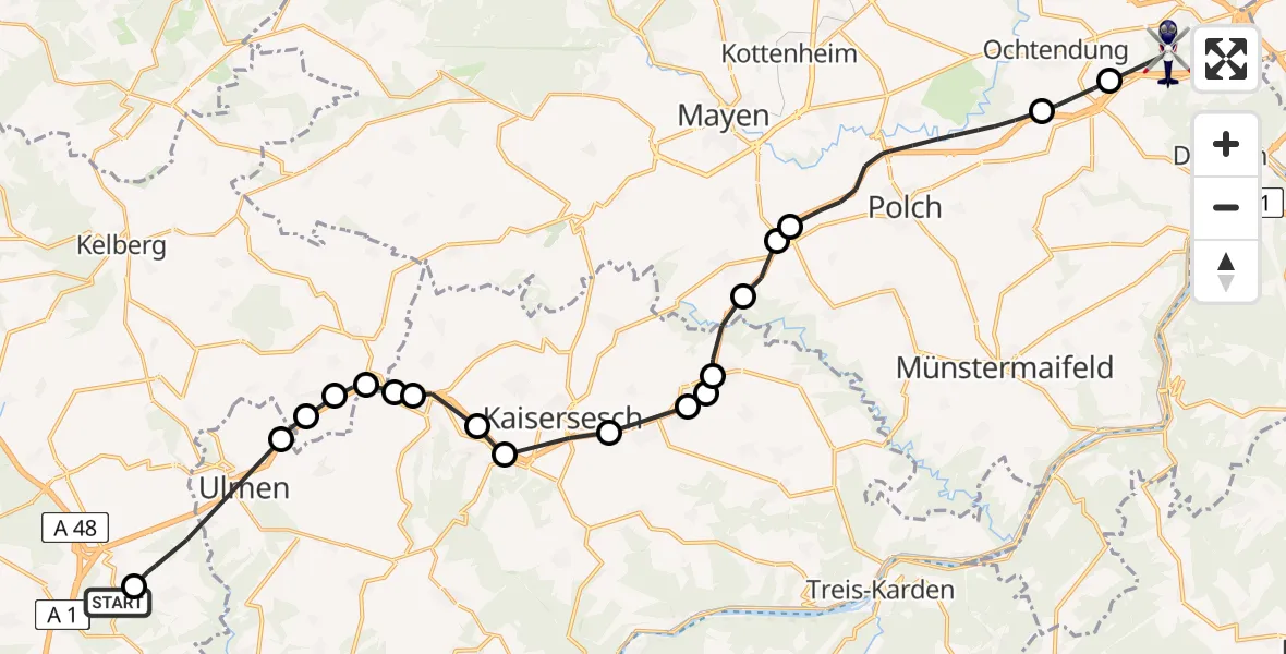 Flugroute Polizeihubschrauber Steineberg - Bassenheim, 30 April 2026, 17:49