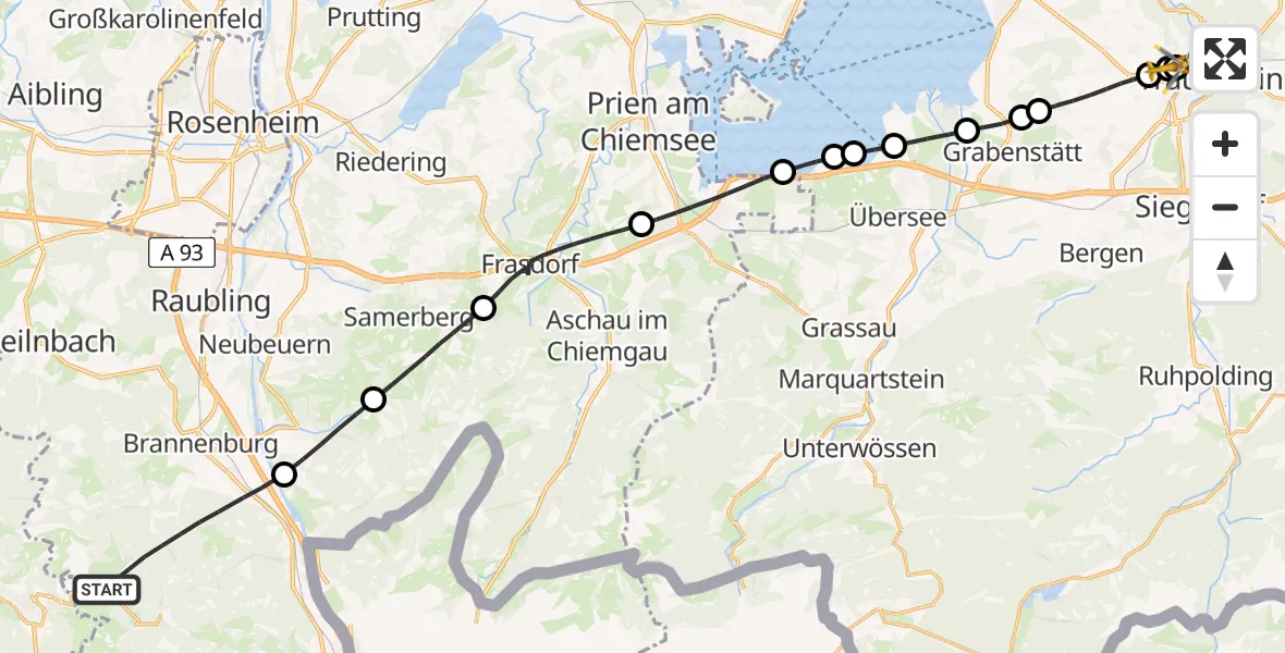 Flugroute Rettungshubschrauber Flintsbach a.Inn - Traunstein Hospital, 30 April 2026, 17:51