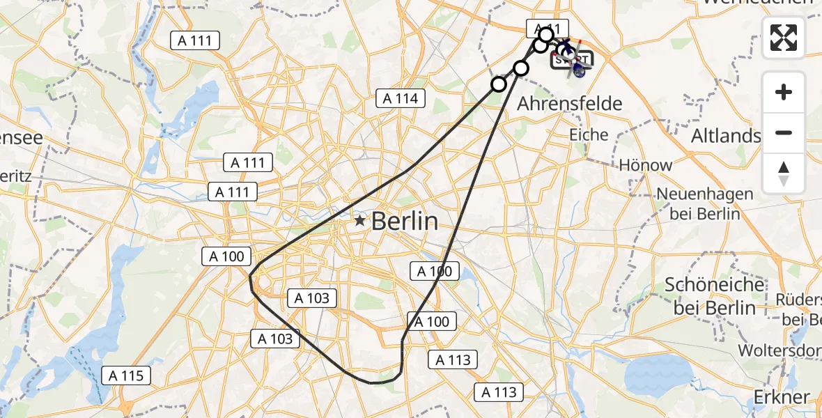 Flugroute Polizeihubschrauber Ahrensfelde Hubschrauberlandeplatz - Ahrensfelde Hubschrauberlandeplatz, 30 April 2026, 18:11