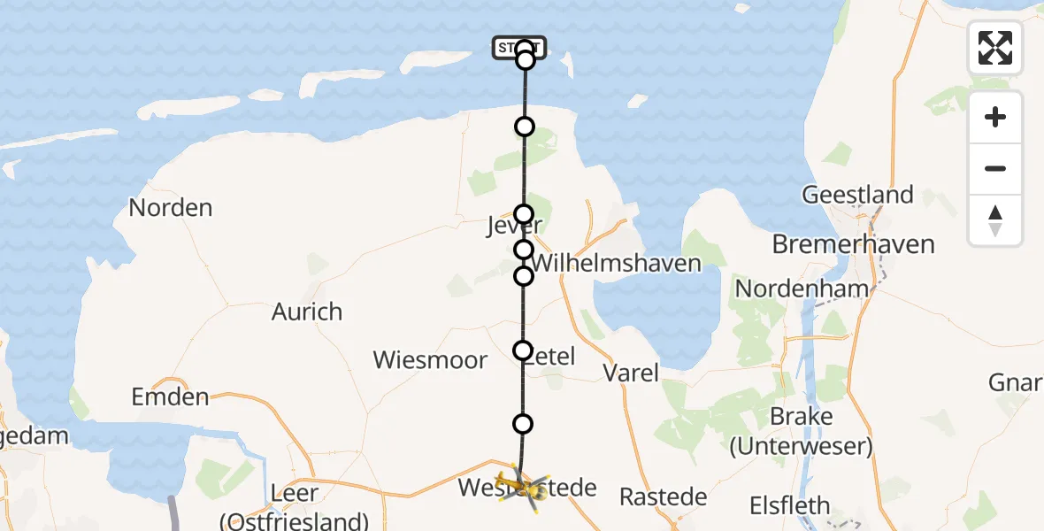Flugroute Rettungshubschrauber Noordzee - Westerstede, 30 April 2026, 18:11