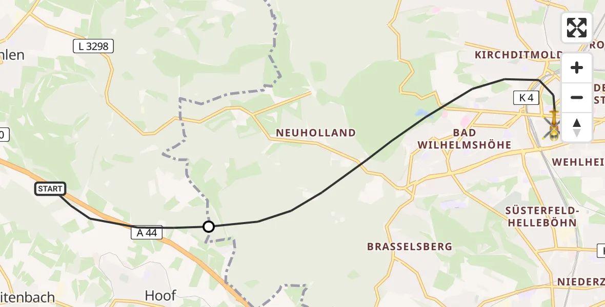 Flugroute Rettungshubschrauber Schauenburg - Kassel, 30 April 2026, 18:13
