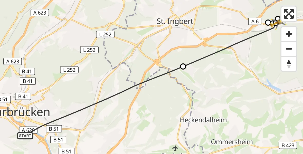 Flugroute Rettungshubschrauber Saarbrücken - Kirkel, 30 April 2026, 18:17