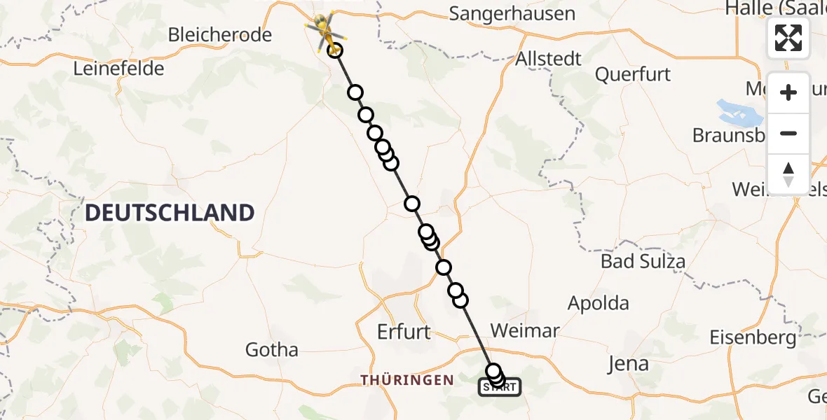 Flugroute Rettungshubschrauber Bad Berka Central Hospital - Heringen/Helme, 30 April 2026, 18:25