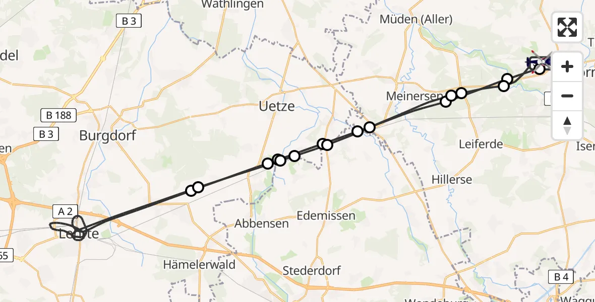 Flugroute Polizeihubschrauber Gifhorn Bundespolizei Hubschrauberlandeplatz - Gifhorn Bundespolizei Hubschrauberlandeplatz, 30 April 2026, 18:27