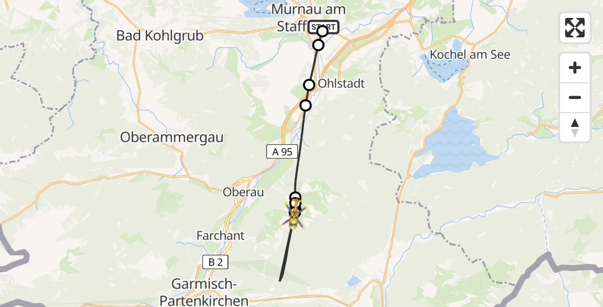 Flugroute Rettungshubschrauber Murnau Accident Hospital - Garmisch-Partenkirchen, 30 April 2026, 18:34