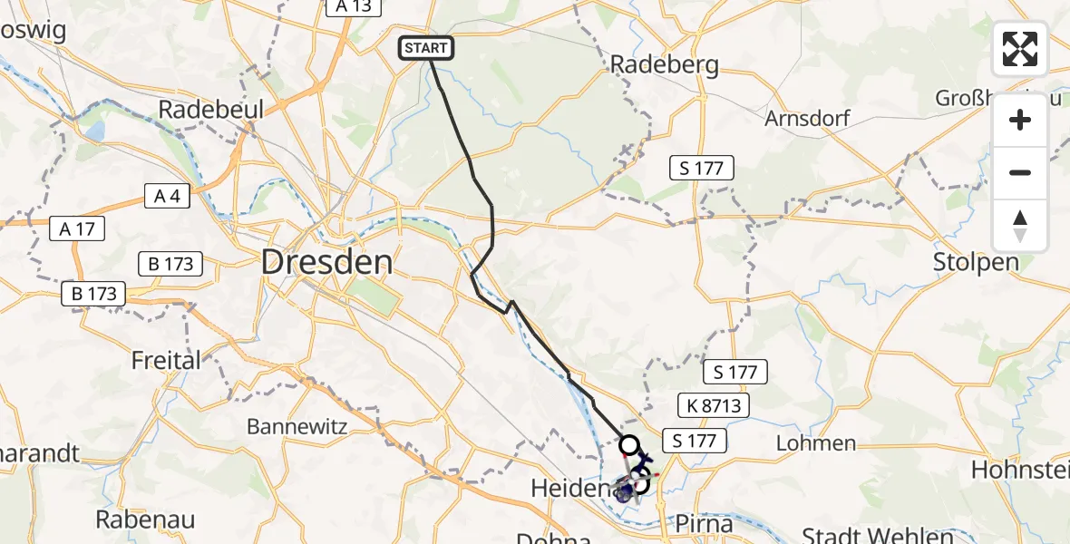 Flugroute Polizeihubschrauber Dresden - Pirna, 30 April 2026, 18:35