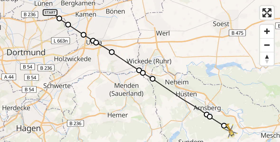 Flugroute Rettungshubschrauber Lünen - Meschede, 30 April 2026, 18:59