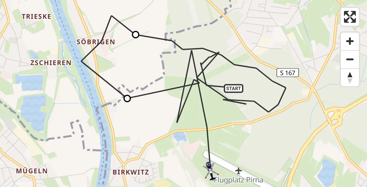 Flugroute Polizeihubschrauber Pirna - Pirna-Pratzschwitz Flugplatz, 30 April 2026, 19:22