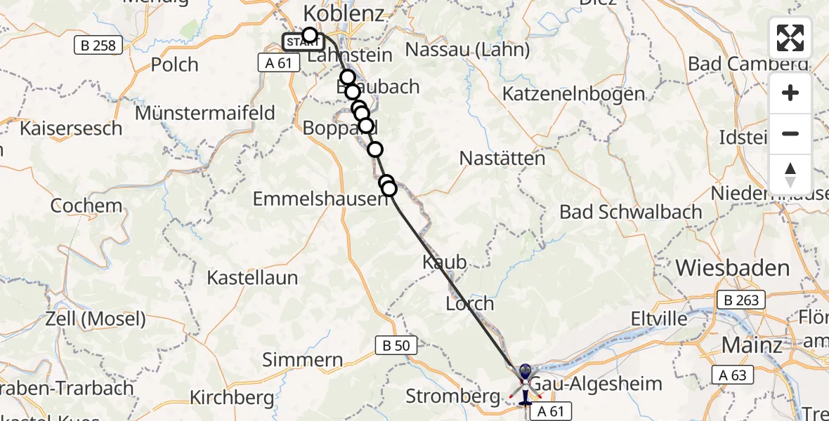 Flugroute Polizeihubschrauber Koblenz-Winningen Flugplatz - Bingen am Rhein, 30 April 2026, 19:24