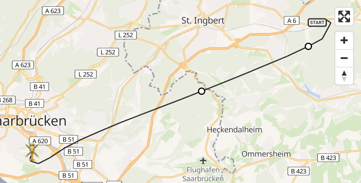 Flugroute Rettungshubschrauber Kirkel - Saarbrücken, 30 April 2026, 19:26