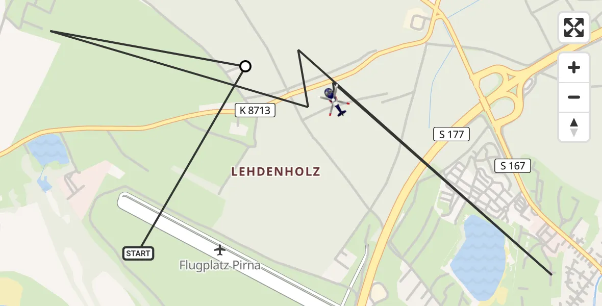 Flugroute Polizeihubschrauber Pirna-Pratzschwitz Flugplatz - Pirna, 30 April 2026, 19:32