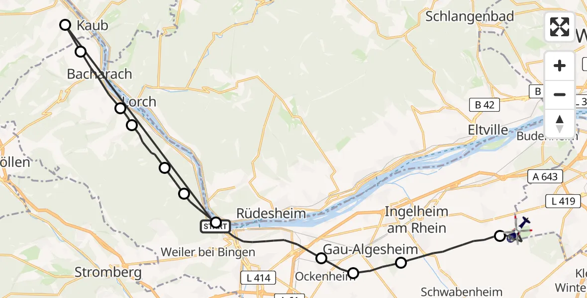 Flugroute Polizeihubschrauber Bingen am Rhein - Mainz-Finthen Flugplatz, 30 April 2026, 19:39