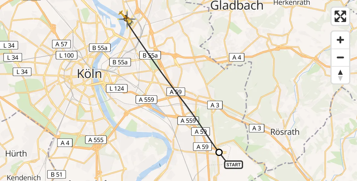 Flugroute Ambulanzhubschrauber Köln Bonn Flughafen - Köln, 30 April 2026, 19:43