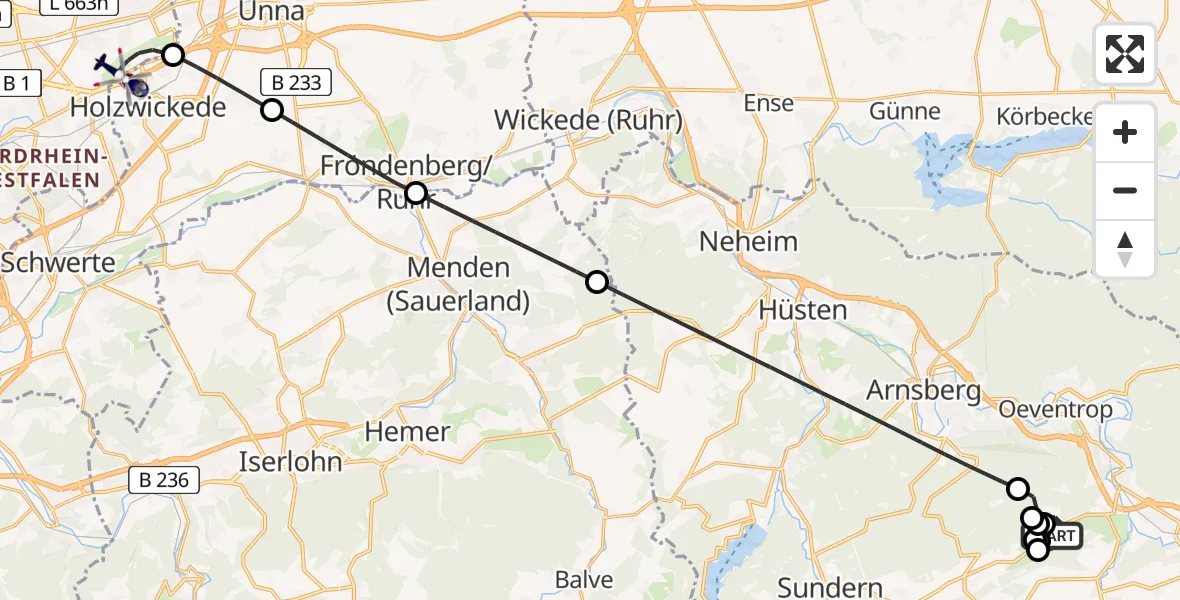 Flugroute Polizeihubschrauber Meschede - Dortmund Flughafen, 30 April 2026, 19:47