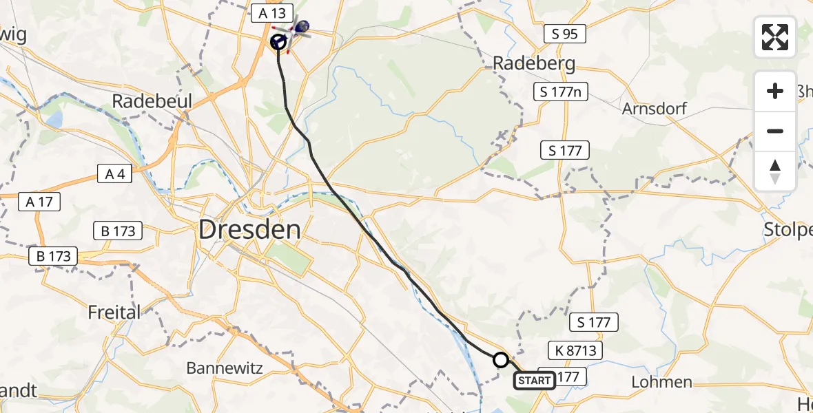 Flugroute Polizeihubschrauber Pirna - Dresden Flughafen, 30 April 2026, 19:47