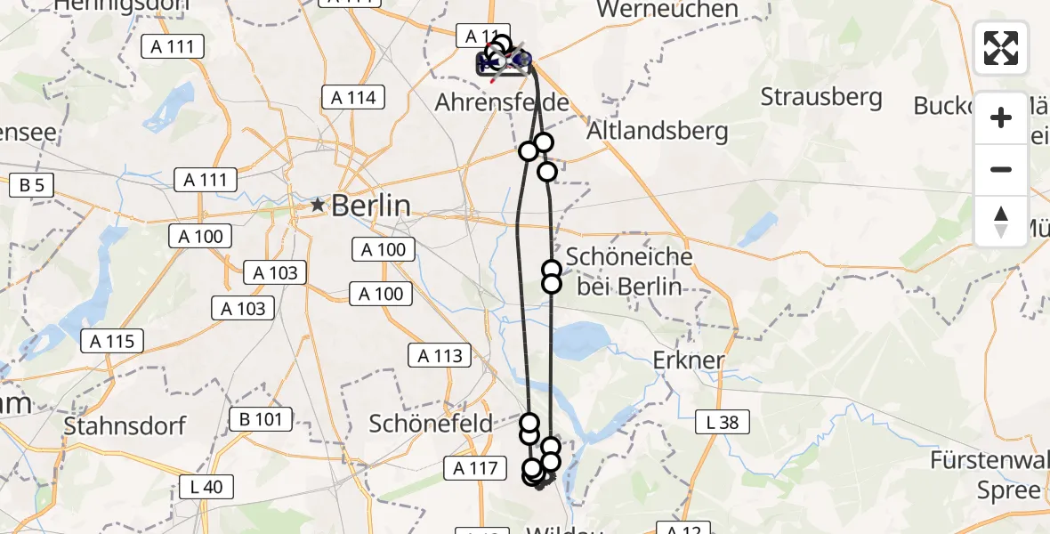 Flugroute Polizeihubschrauber Ahrensfelde Hubschrauberlandeplatz - Ahrensfelde Hubschrauberlandeplatz, 30 April 2026, 20:03