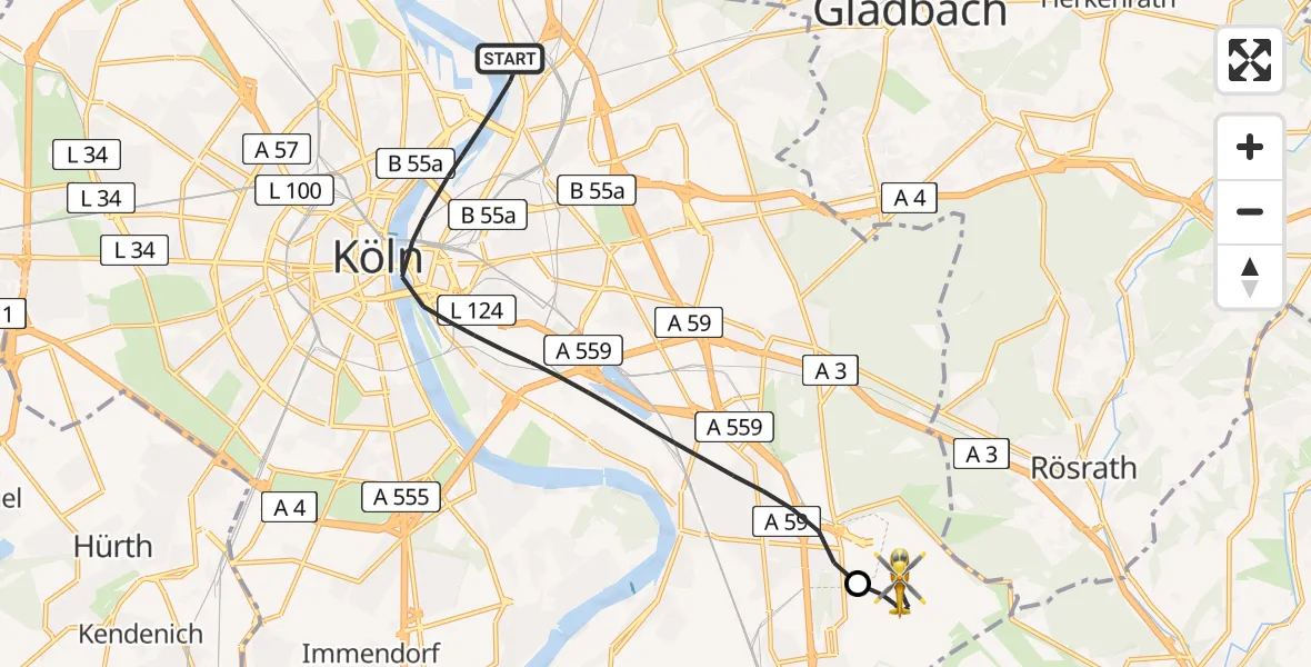 Flugroute Ambulanzhubschrauber Köln - Köln Bonn Flughafen, 30 April 2026, 20:21